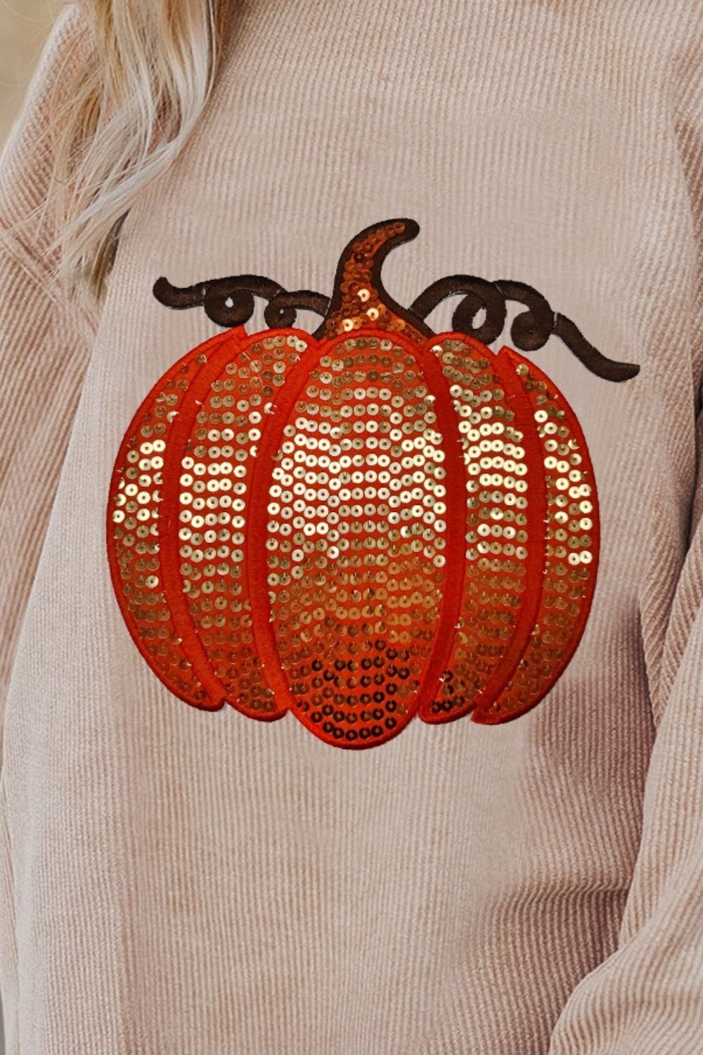 Sequin Pumpkin Round Neck Long Sleeve Sweatshirt