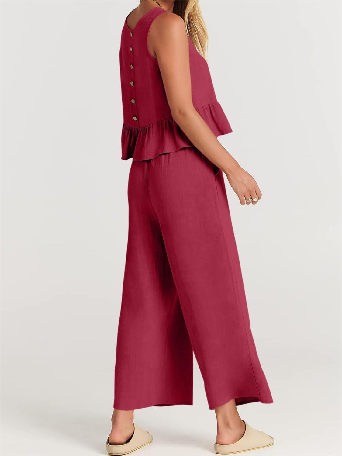 Full Size Round Neck Top and Wide Leg Pants Set