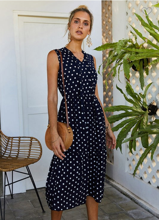 Navy Blue with White Dot Dress